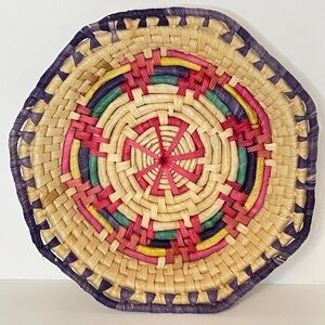 Dyed Sweet Grass Woven Basket Plate 10”Colourful